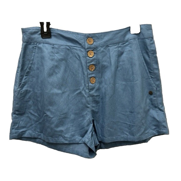 Blue Button Front Shorts High Waist Casual Summer Womens - Picture 1 of 9